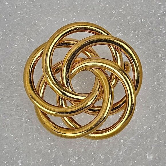 Vintage Napier Gold Tone Knot Swirl Interlocking Circle Rings‎ Spiral Brooch Pin - Picture 8 of 9